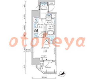 楽器可の賃貸物件 1 K 12.2万円の図面１