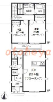 楽器可の賃貸物件 2 LDK 17.8万円の図面１