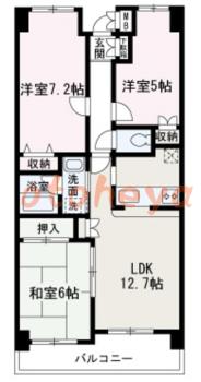 楽器可の賃貸物件 3 LDK 13万円の図面１