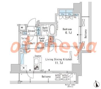 楽器可の賃貸物件 1 LDK 18.4万円の図面１
