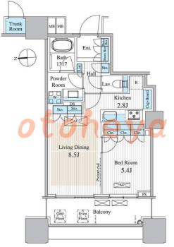 楽器可の賃貸物件 1 LDK 24.2万円の図面１