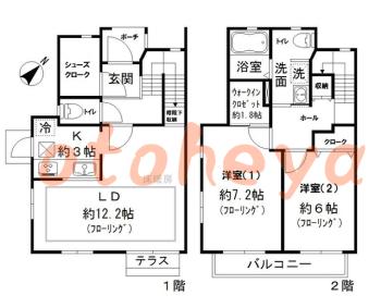 楽器可の賃貸物件 2 LDK 21万円の図面１