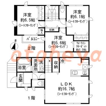 防音室のある楽器可 賃貸物件 3 LDK 25万円の図面１