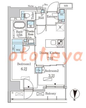 楽器可の賃貸物件 2 DK 18.7万円の図面１