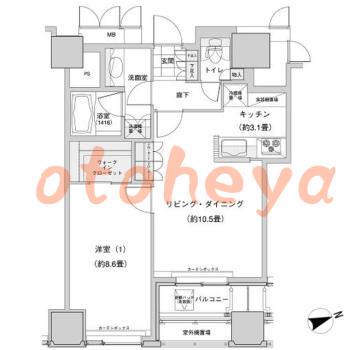 防音室のある楽器可 賃貸物件 1 LDK 25.5万円の図面１