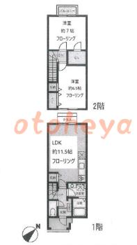 防音室のある楽器可 賃貸物件 2 LDK 12万円の図面１