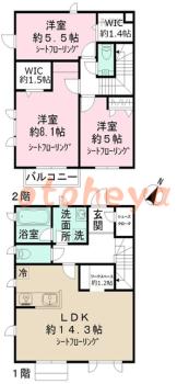 楽器可の賃貸物件 3 LDK 18万円の図面１
