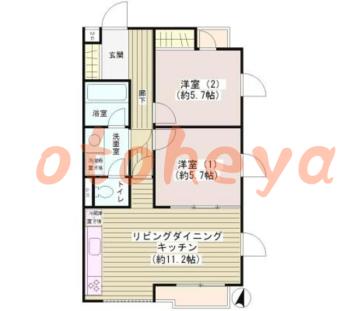 防音室のある楽器可 賃貸物件 2 LDK 17万円の図面１