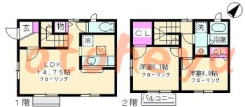 防音室のある楽器可 賃貸物件 2 LDK 12.9万円の図面１