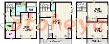 グランドピアノ可の賃貸物件 3 SLDK 18.3万円の図面１