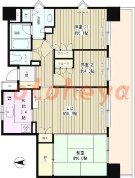 楽器可の賃貸物件 3 LDK 19.2万円の図面１