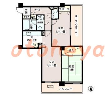 楽器可の賃貸物件 2 LDK 19.5万円の図面１