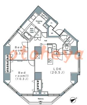 防音室のある楽器可 賃貸物件 2 LDK 47.5万円の図面１