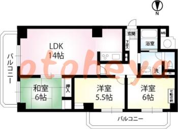防音室のある楽器可 賃貸物件 3 LDK 19万円の図面１