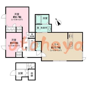 防音室のある楽器可 賃貸物件 2 LDK 21.8万円の図面１