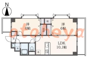 楽器可の賃貸物件 2 LDK 12.9万円の図面１