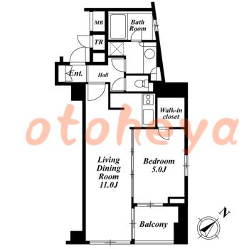 楽器可の賃貸物件 1 LDK 20.9万円の図面１
