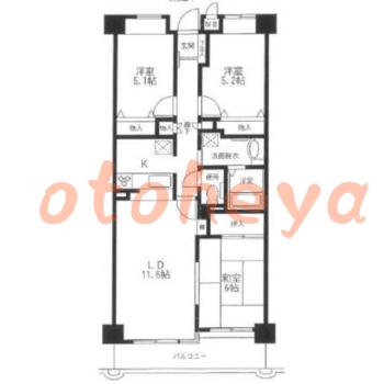 グランドピアノ可の賃貸物件 3 LDK 14.7万円の図面１