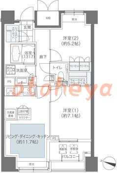 防音室のある楽器可 賃貸物件 2 LDK 25.5万円の図面１