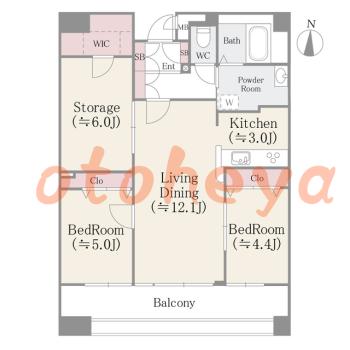 楽器可の賃貸物件 2 LDK 23万円の図面１