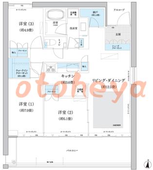 楽器可の賃貸物件 3 LDK 32.3万円の図面１