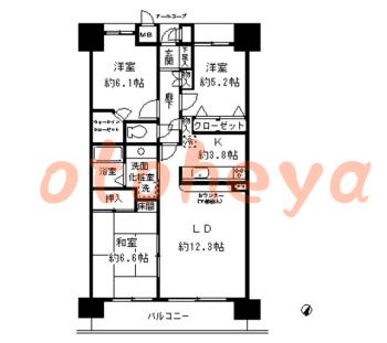 グランドピアノ可の賃貸物件 3 LDK 18.7万円の図面１