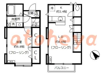 楽器可の賃貸物件 1 LDK 15.2万円の図面１