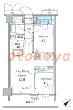楽器可の賃貸物件 2 LDK 23.1万円の図面１
