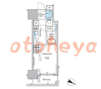 楽器可の賃貸物件 1 K 12.1万円の図面１