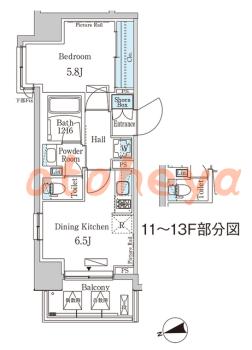 楽器可の賃貸物件 1 DK 16.6万円の図面１