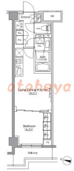 防音室のある楽器可 賃貸物件 1 LDK 14.9万円の図面１