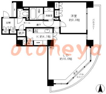 楽器可の賃貸物件 1 LDK 31万円の図面１