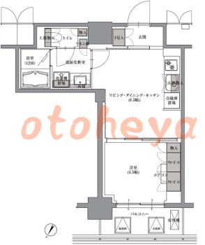楽器可の賃貸物件 1 LDK 14万円の図面１