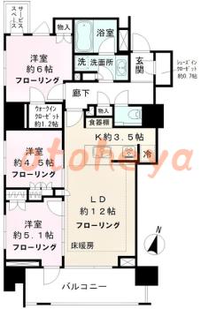 グランドピアノ可の賃貸物件 3 SLDK 35万円の図面１