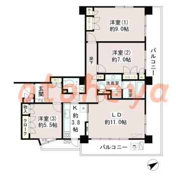 防音室のある楽器可 賃貸物件 3 LDK 30万円の図面１