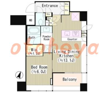 楽器可の賃貸物件 1 LDK 21.9万円の図面１
