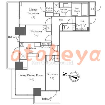 楽器可の賃貸物件 3 LDK 54万円の図面１