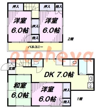 防音室のある楽器可 賃貸物件 4 DK 9.8万円の図面１