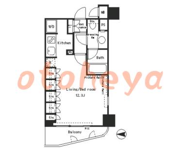 楽器可の賃貸物件 1 R 14.6万円の図面１