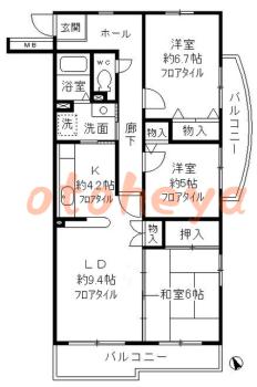 楽器可の賃貸物件 3 LDK 13.4万円の図面１