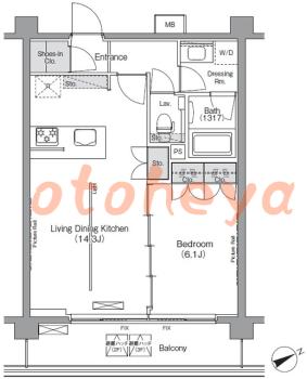 防音室のある楽器可 賃貸物件 1 LDK 17.1万円の図面１