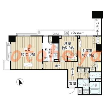 楽器可の賃貸物件 2 LDK 20万円の図面１