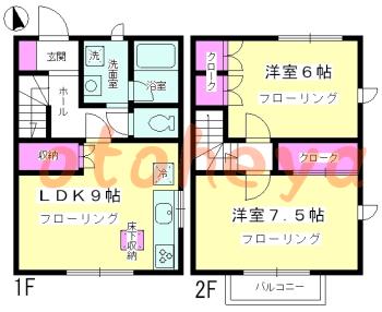 防音室のある楽器可 賃貸物件 2 LDK 8.3万円の図面１
