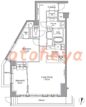 防音室のある楽器可 賃貸物件 2 LDK 34.9万円の図面１
