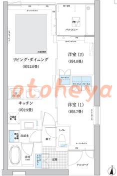 防音室のある楽器可 賃貸物件 2 LDK 20.5万円の図面１