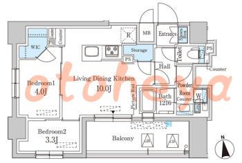 グランドピアノ可の賃貸物件 2 LDK 29.5万円の図面１
