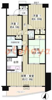 防音室のある楽器可 賃貸物件 3 LDK 30.5万円の図面１