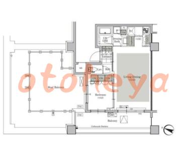 楽器可の賃貸物件 1 LDK 16.6万円の図面１