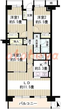 防音室のある楽器可 賃貸物件 3 LDK 23.1万円の図面１