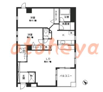 防音室のある楽器可 賃貸物件 2 LDK 43.8万円の図面１